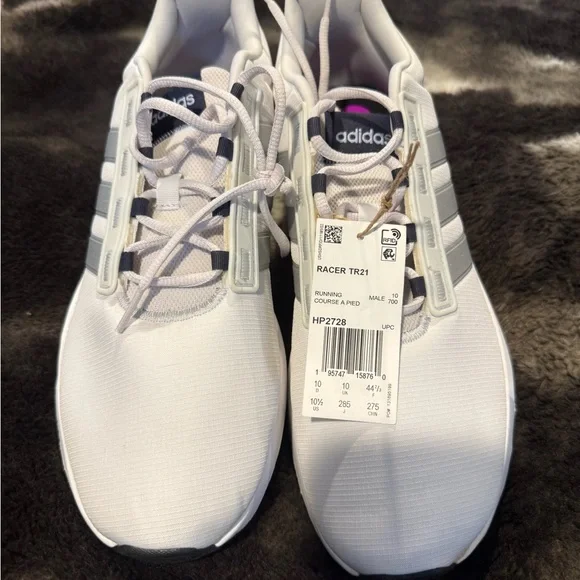 adidas White and Gray Athletic Sneakers with Breathable Mesh Mens US 10 1/2
